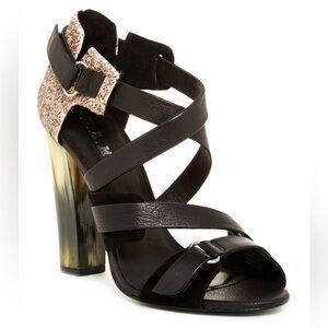 L.A.M.B. Korry Black Leather & Calf Hair Heels